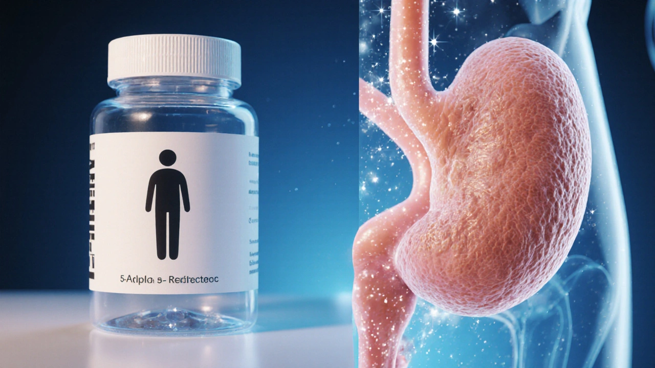 Before‑and‑after 3D view of a prostate shrinking after medication.