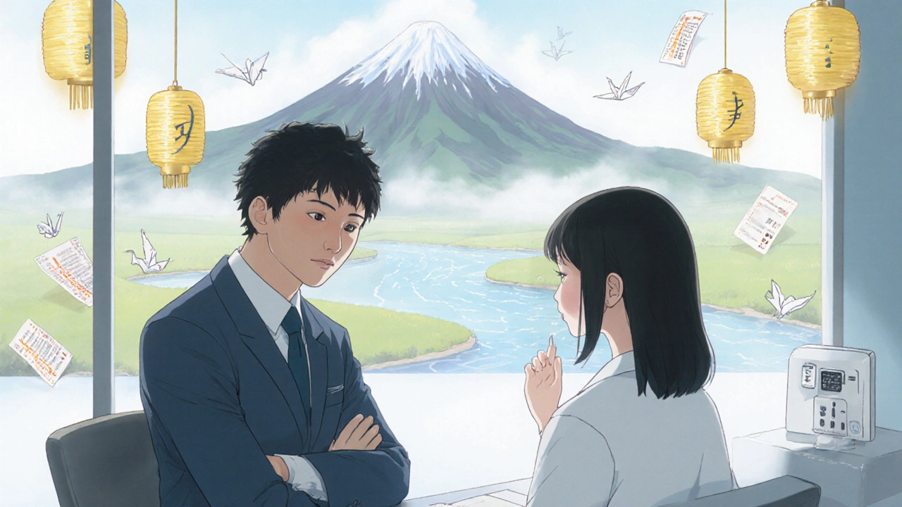 Man and doctor discussing treatment over a stylized prostate landscape showing shrinkage and flow.