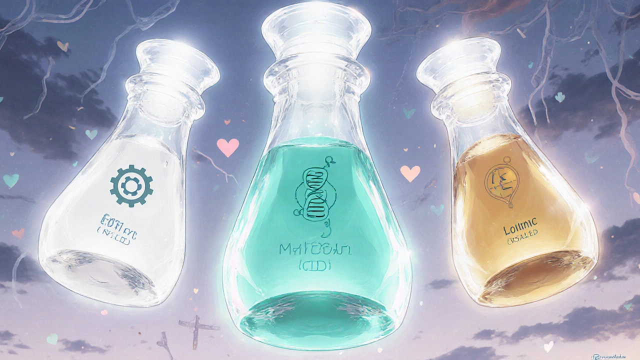 Three luminous capsules representing folic acid, methylfolate, and folinic acid with symbolic icons.