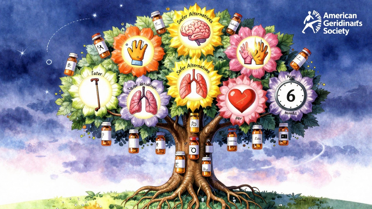 Symbolic tree with prescription roots and health-themed flowers blooming in celestial twilight.