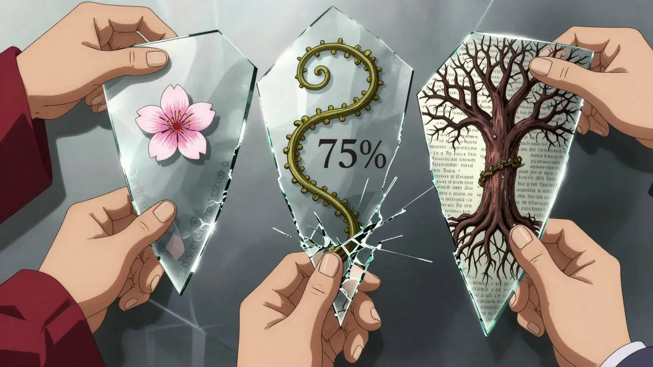 Three symbolic levels of amendment classification depicted as delicate natural and mechanical elements, one cracked and falling.