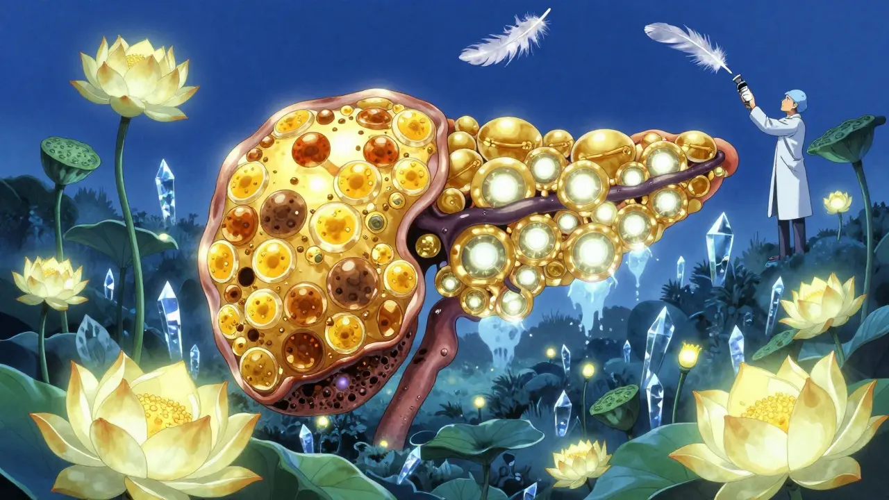 A crystalline pancreas garden with withered and thriving islet cells, under a glowing vial of teplizumab.