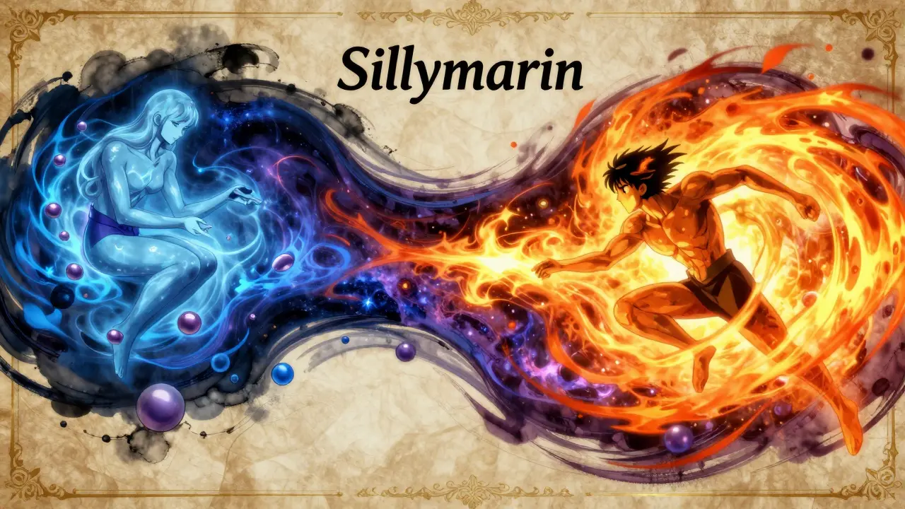 Conceptual art showing the shift between enzyme inhibition and induction using contrasting colors and spirits.