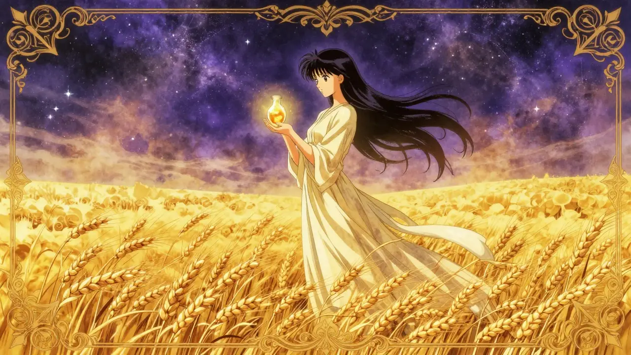 Ornate anime illustration of a peaceful figure in a cosmic landscape symbolizing mental stability.