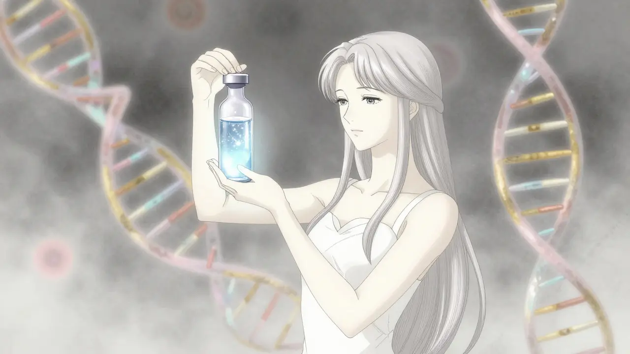 Ethereal anime character holding a glowing crystal vial of medication