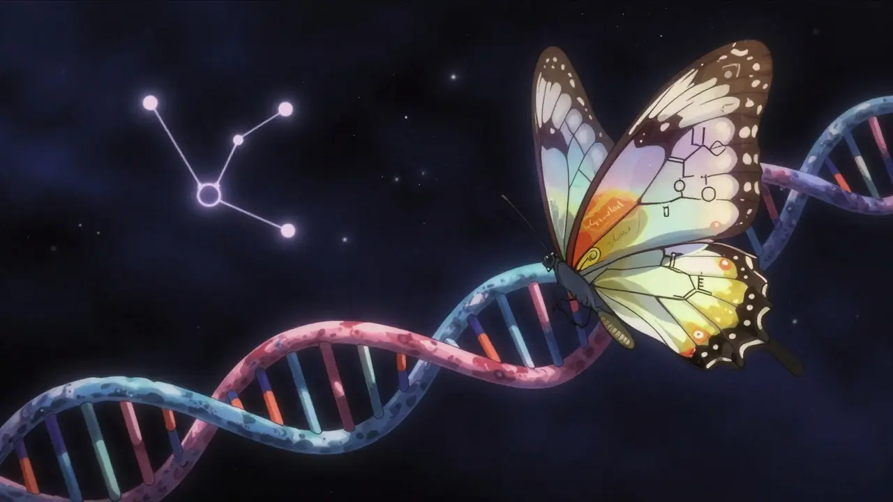 DNA strand turning into butterfly representing MTHFR gene variant