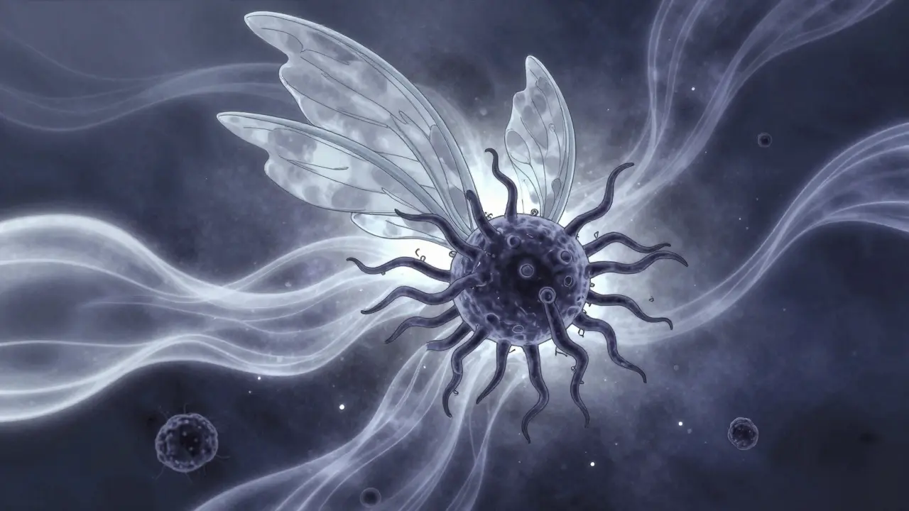 Yoshitaka Amano style art showing bacteria evolving into resistant forms