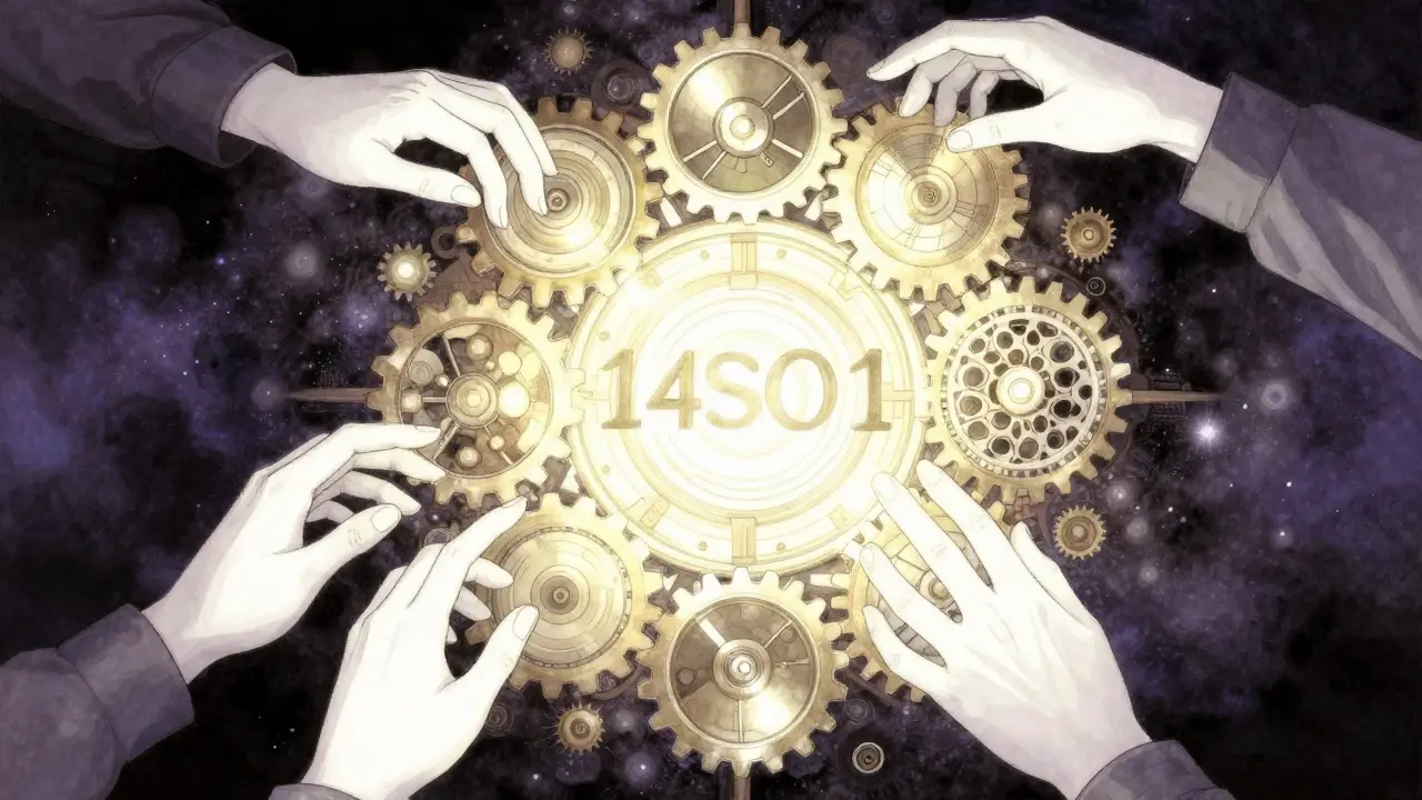 Abstract mandala of gears and shields representing medical risk management