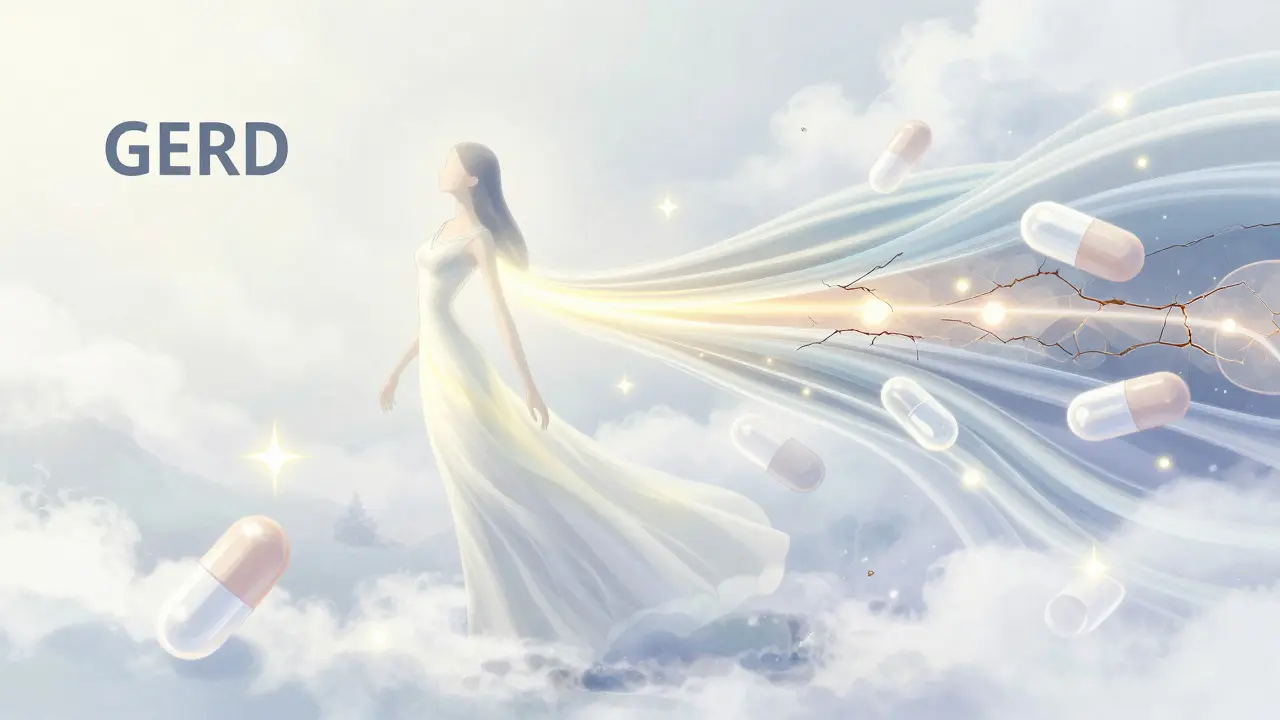 Anime-style figure surrounded by floating healing medicine