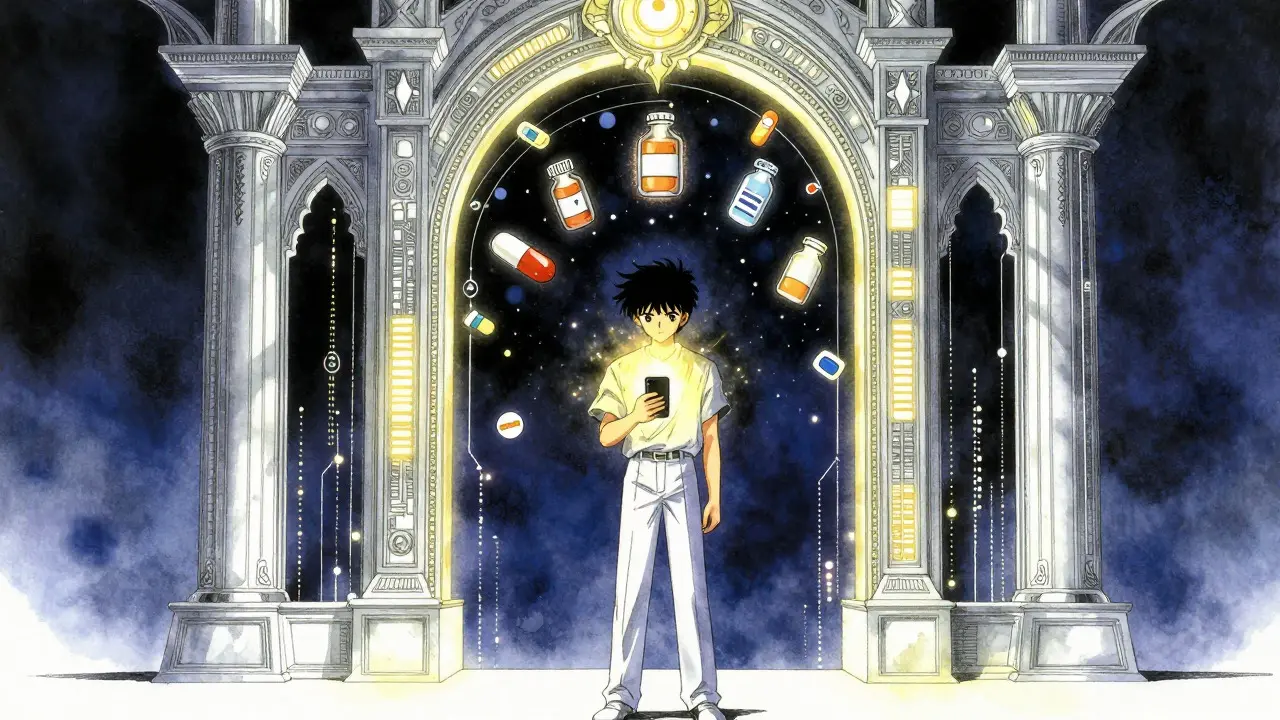 Manga character using phone to access glowing digital health portal