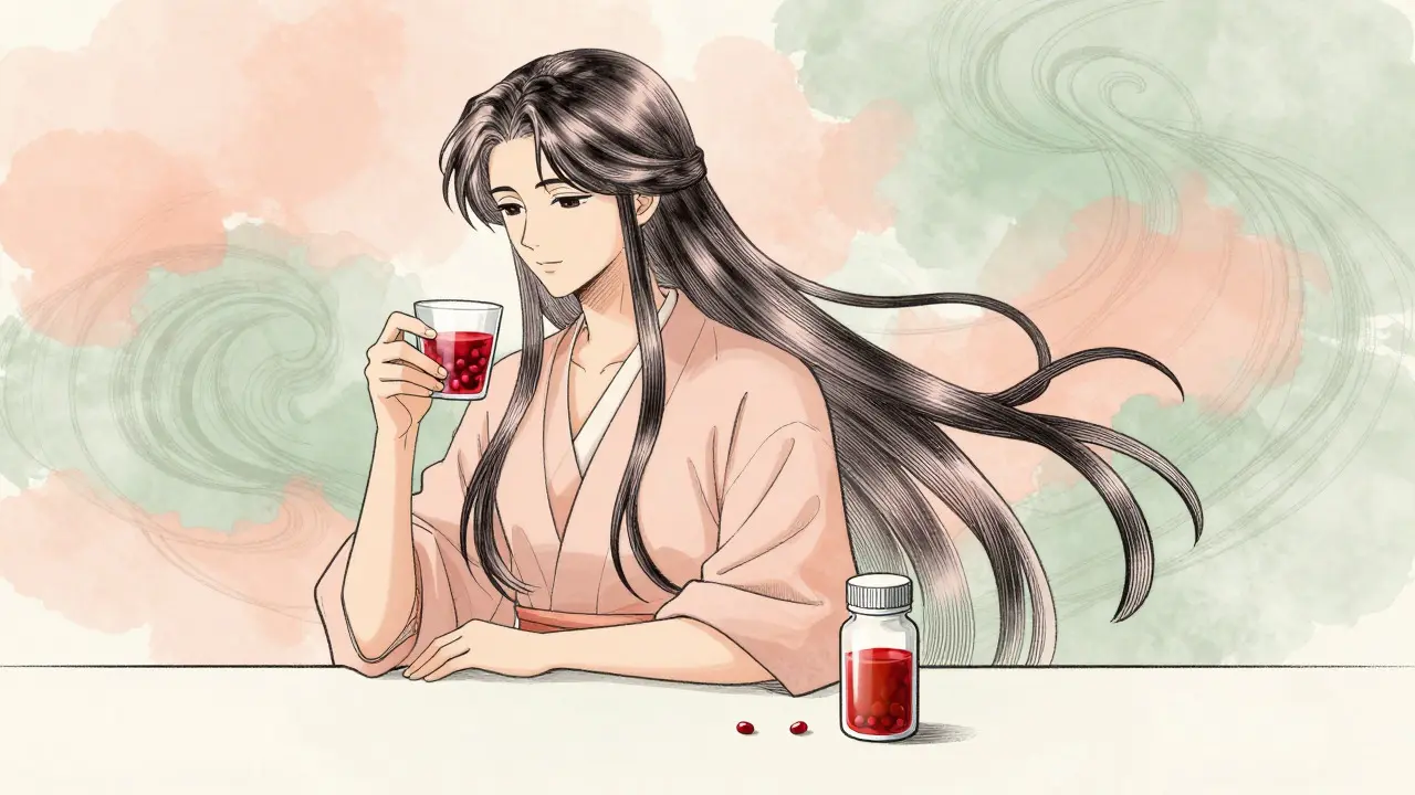 Person drinking juice separately from medication